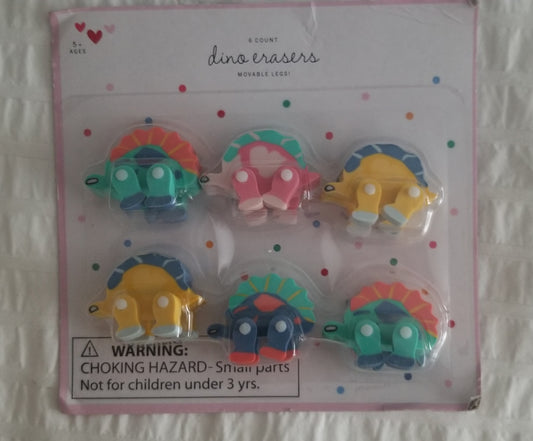 NEW 6 Dino Erasers More fun to play