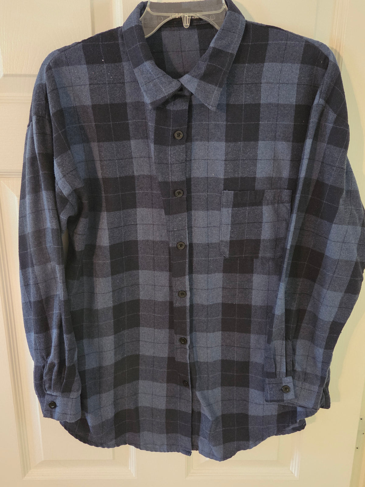 Blue/Black Flannel Shirt Long Sleeves, EUC - size Women - M (8/10)