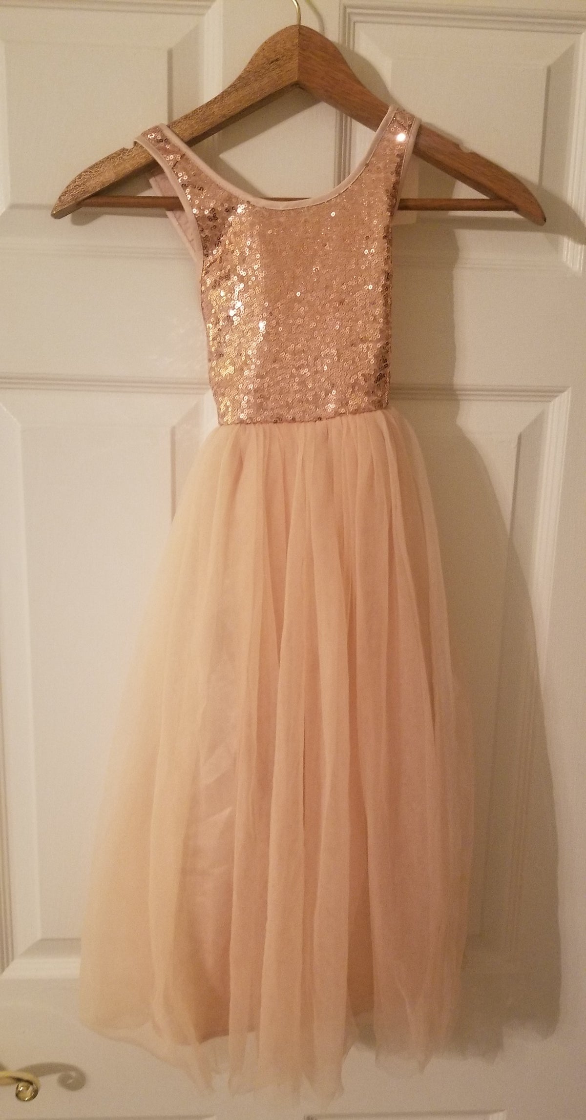Peach Color Party Dress Peach chiffon/Gold Sequi - size Youth - 4 (XS)