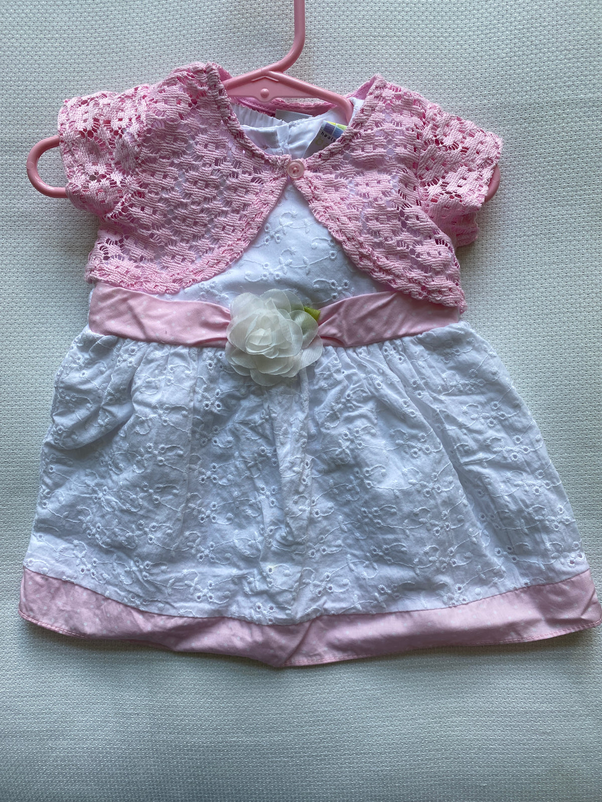 Darling dress! White w pink shawl - size Month - 3-6 / 6M