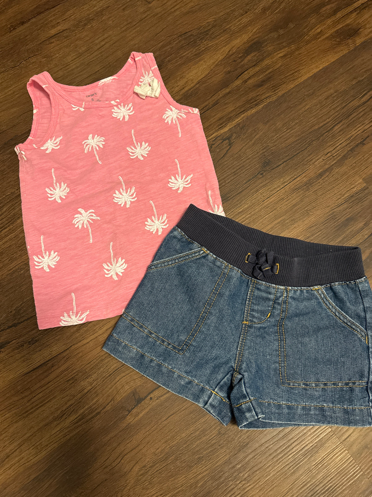 2pc tank & shorts Pink palm / Jean short