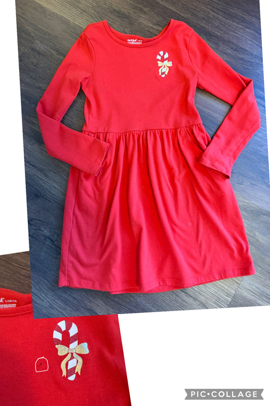 C&J Red Candy Cane Dress Small dark spot near cc - size Youth - 10 (L)