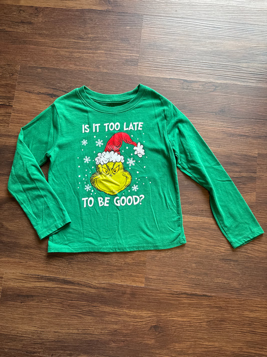 Green Grinch shirt Is it too late - size Youth - 6 (S)