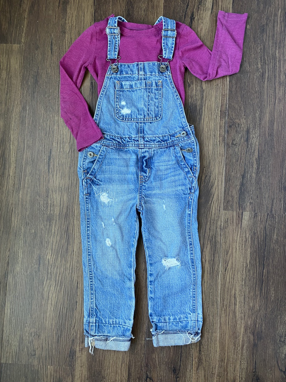 2pc bibs & LS shirt 1969 distressed bibs - size Youth - 5 (XS)