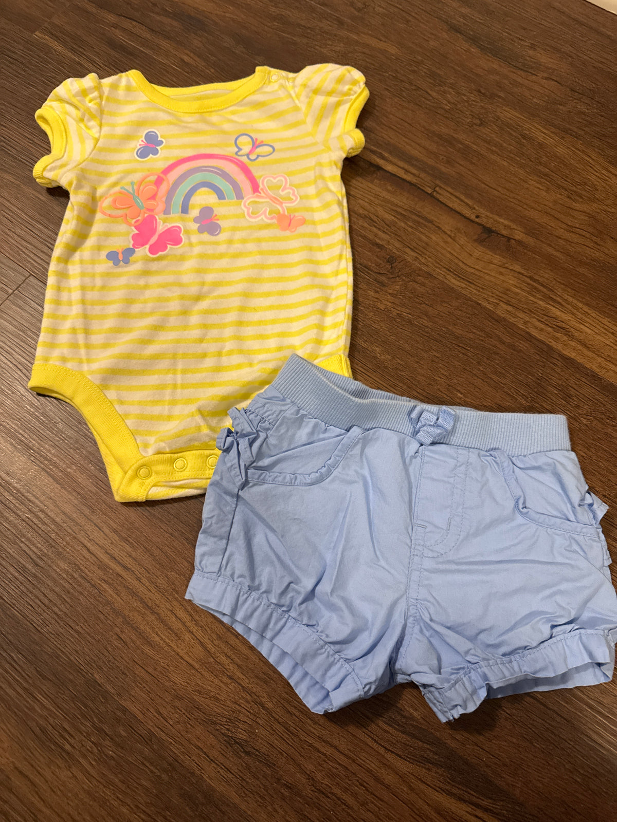 Grammars 2pc yellow stripe/blue shorts - size Month - 6-9 / 9M