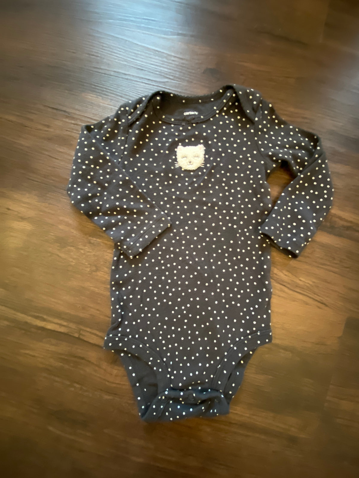 Carters 12M onesie Gray polka w cat - size Month - 9-12 / 12M