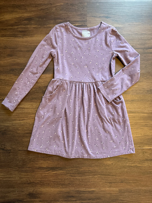 C&J purple floral dress L/S with pockets - size Youth - 8 (M)