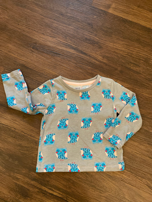 18M LS Tee Gray w owls - size Month - 12-18 / 18M