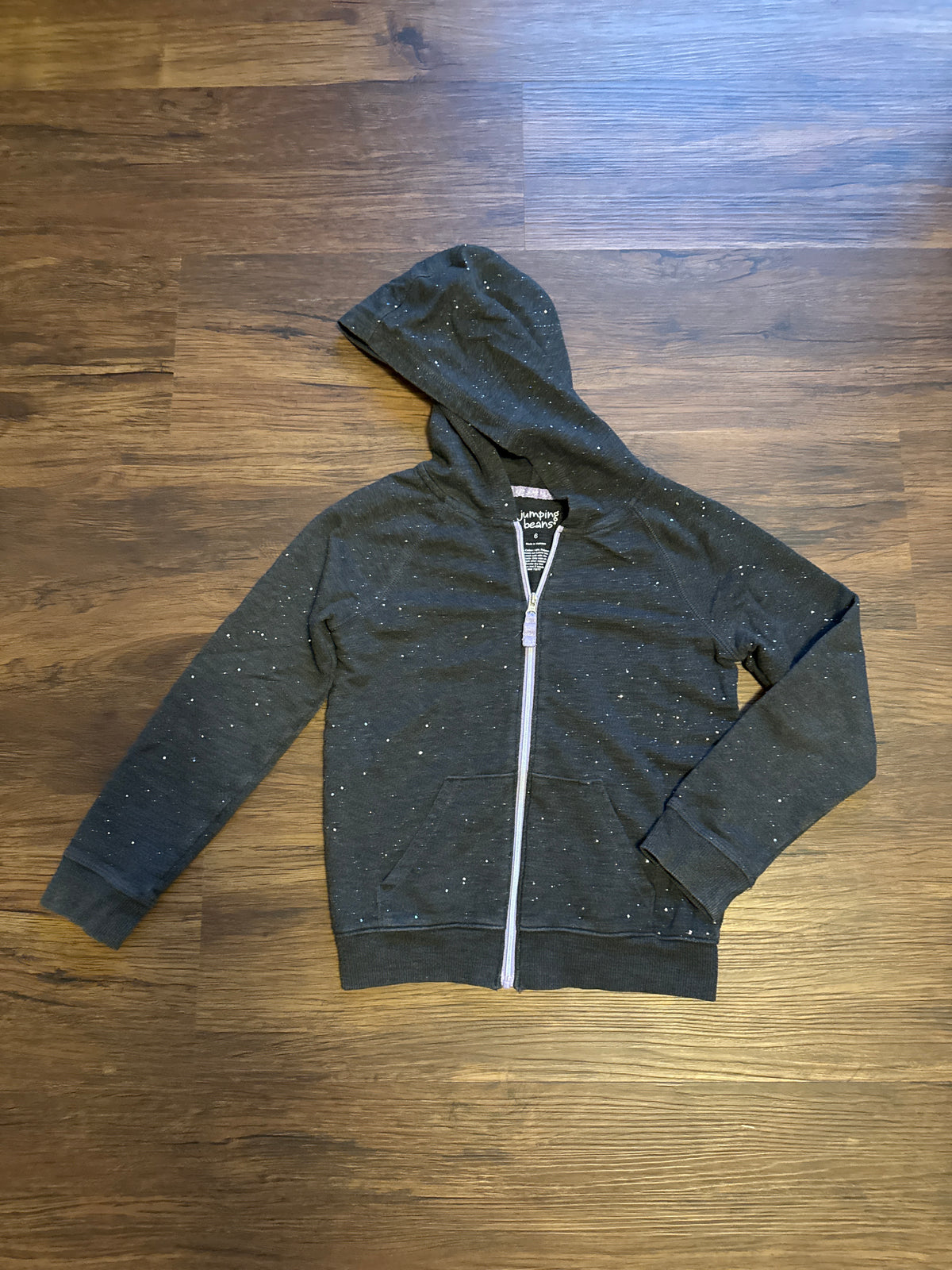 Jumping Bean Zip Hoodie Grey with sparkles - size Youth - 6 (S)