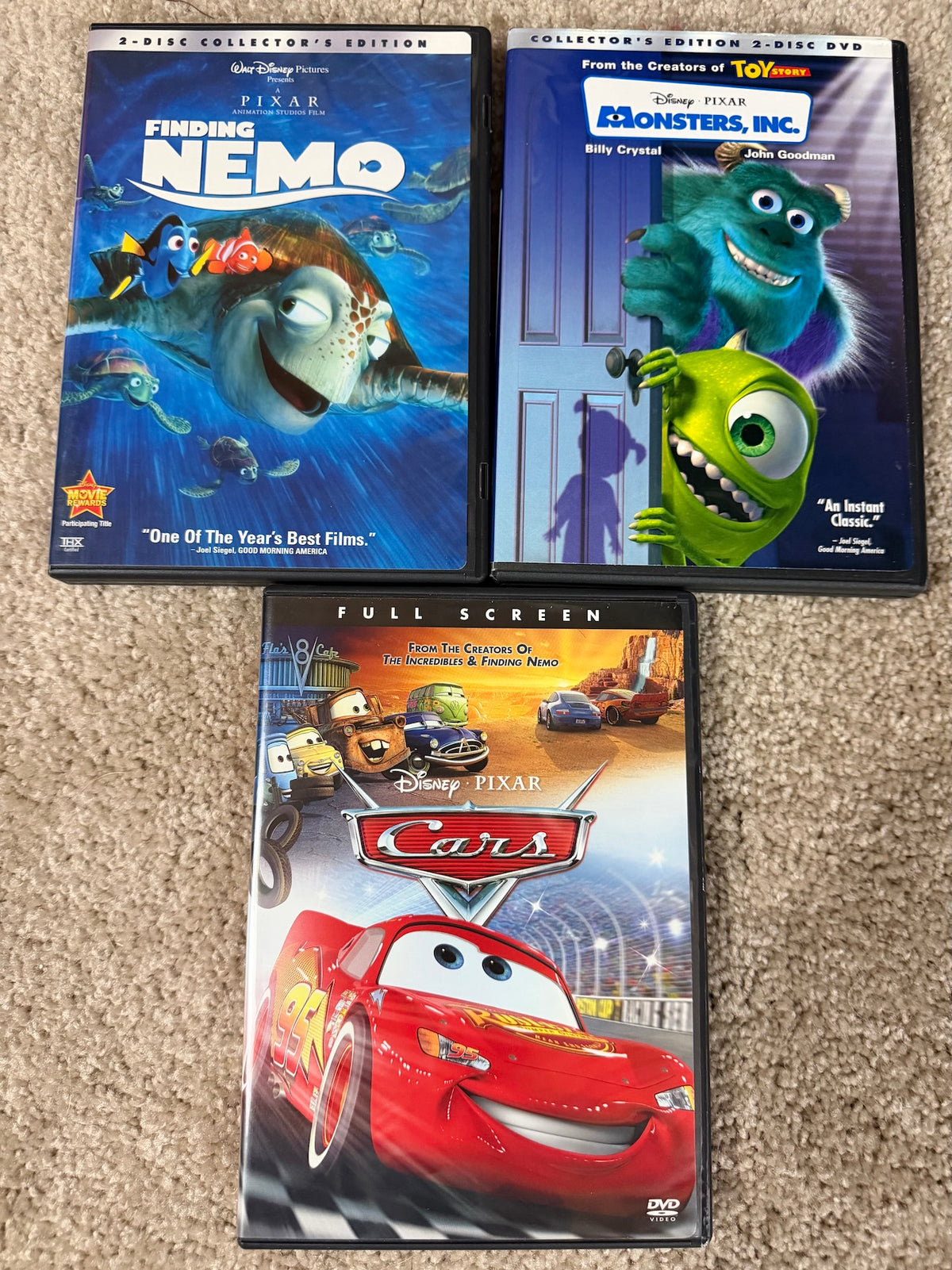 Disney DVDs (3): Nemo, Cars, Monsters Inc