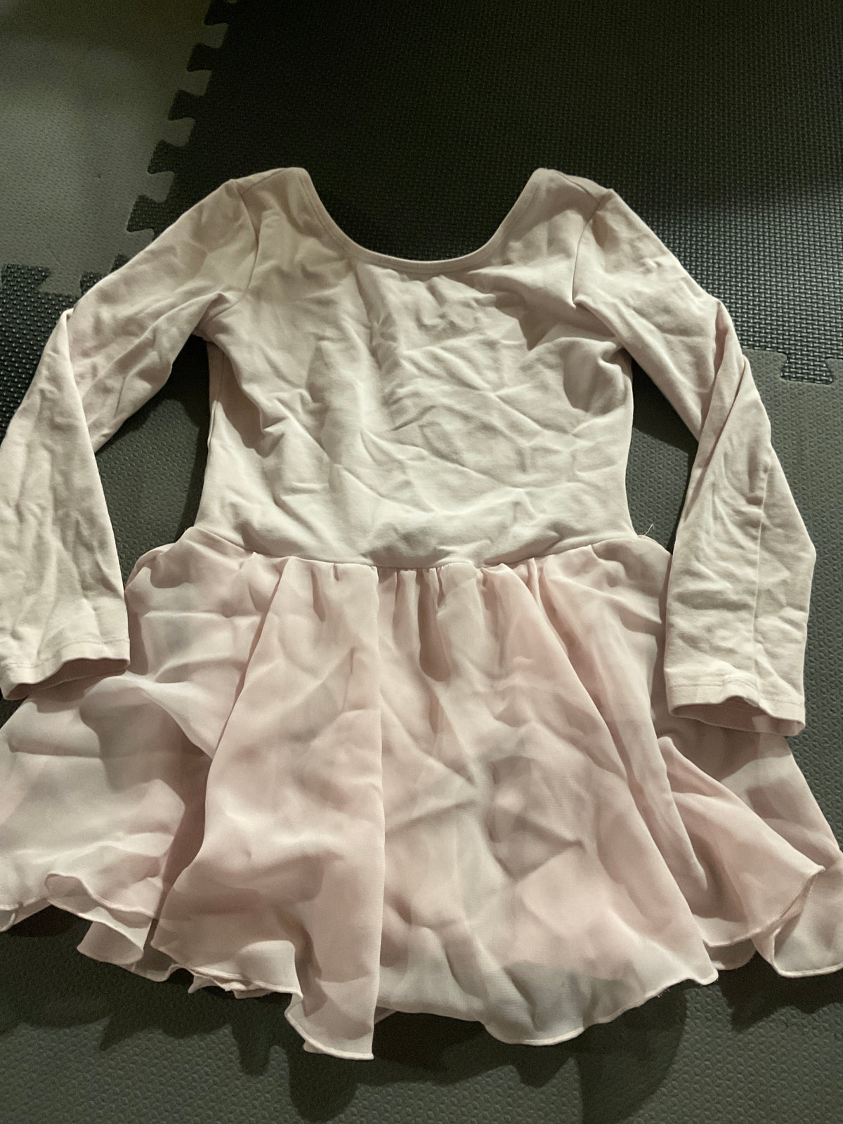 Light pink long sleeve Dance leotard with skirt - size Youth - 6 (S)