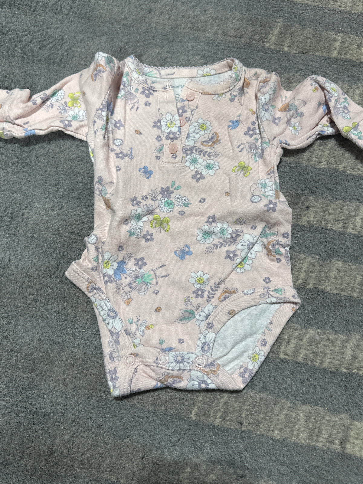 Pink floral onesie long sleeve - size Month - 0-3 / 3M