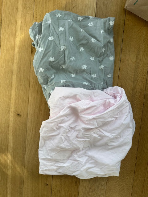 Crib Sheets- 2 Pink & Gray- elephants