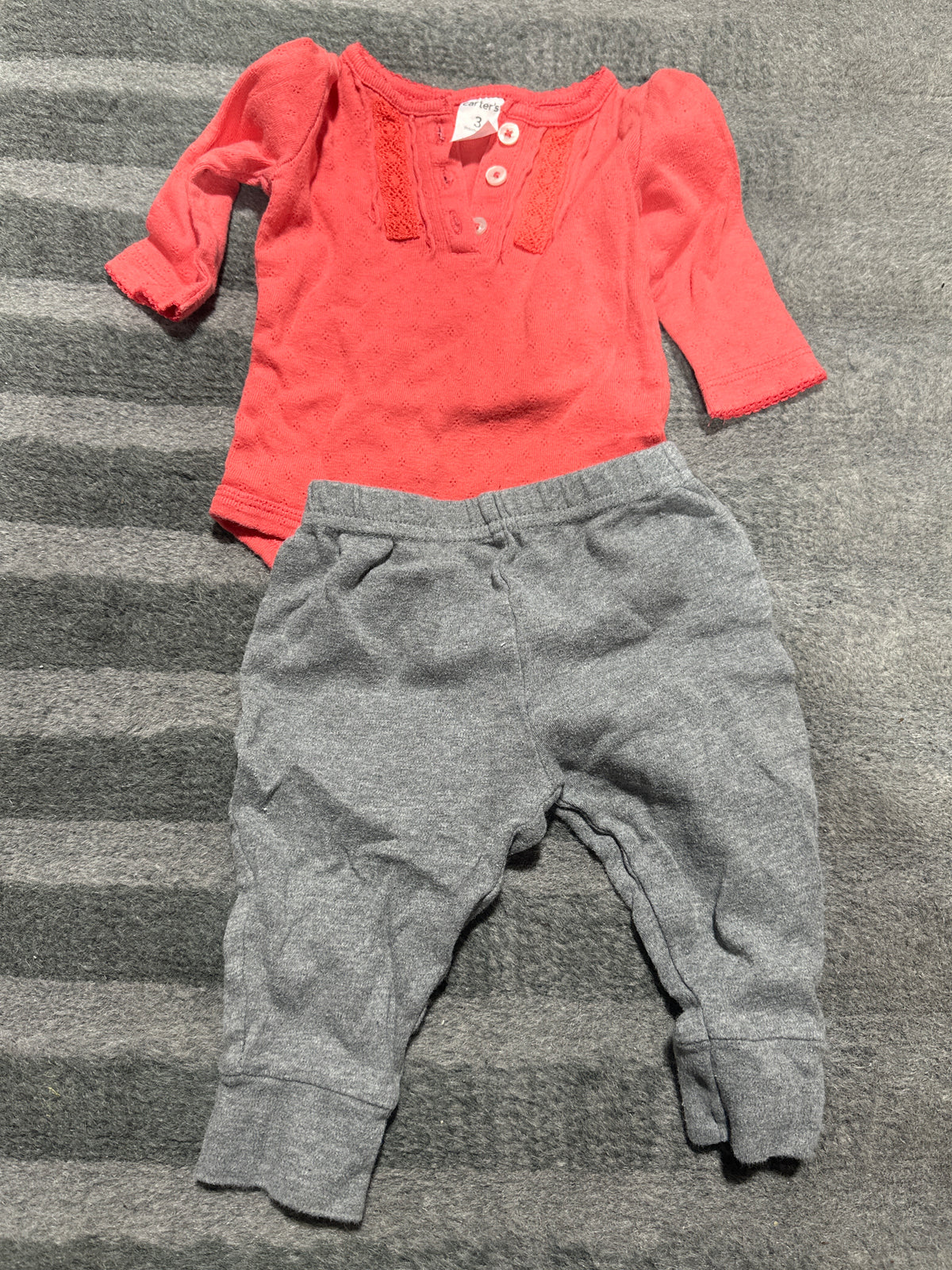 Pink onesie w/ grey Sweatpants - size Month - 3-6 / 6M
