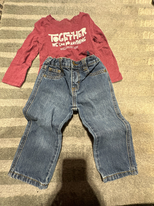 Long sleeve shirt W/ wrangler jeans - size Month - 18-24 / 24M