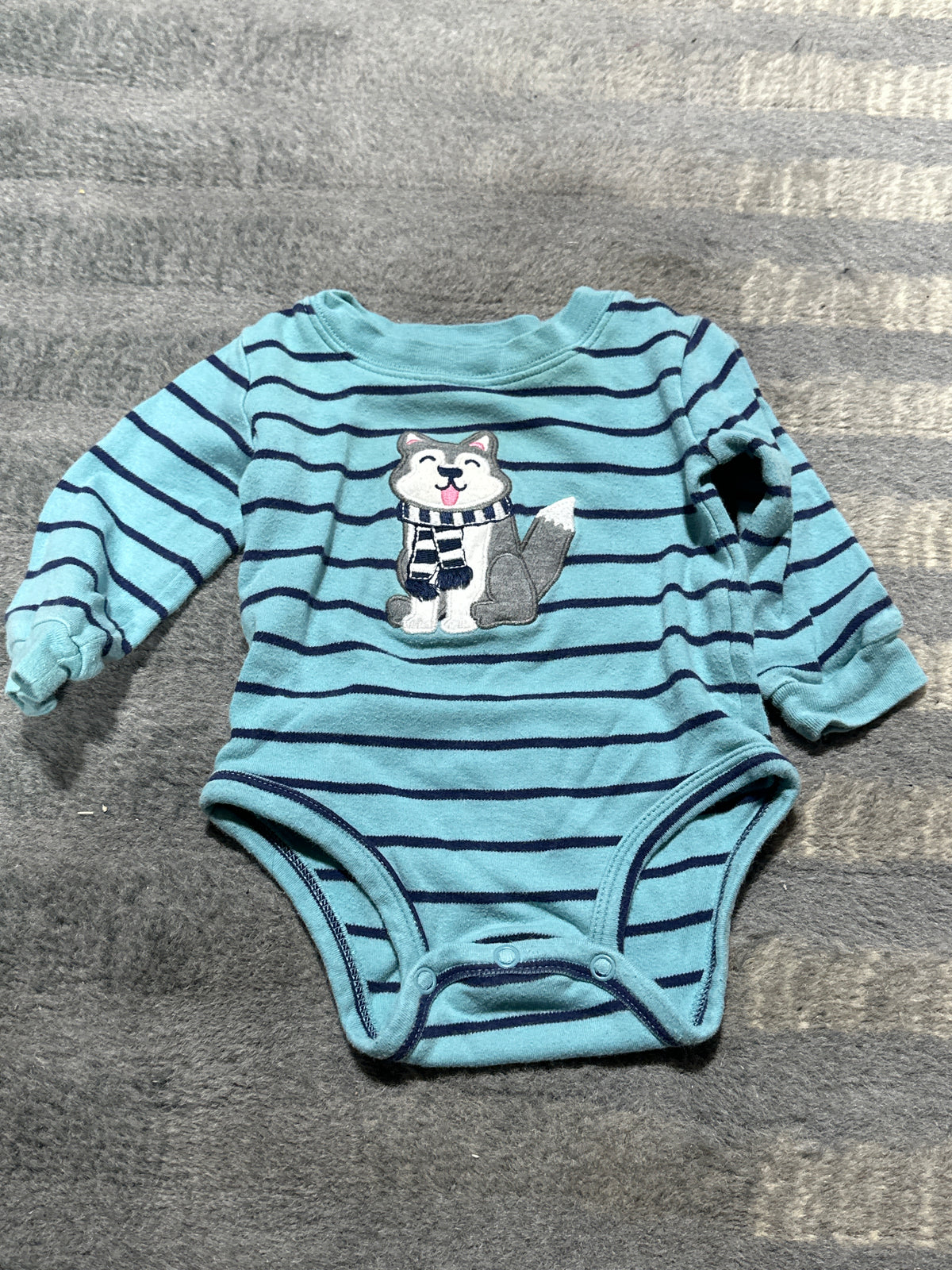Blue long sleeve wolf onesie - size Month - 3-6 / 6M