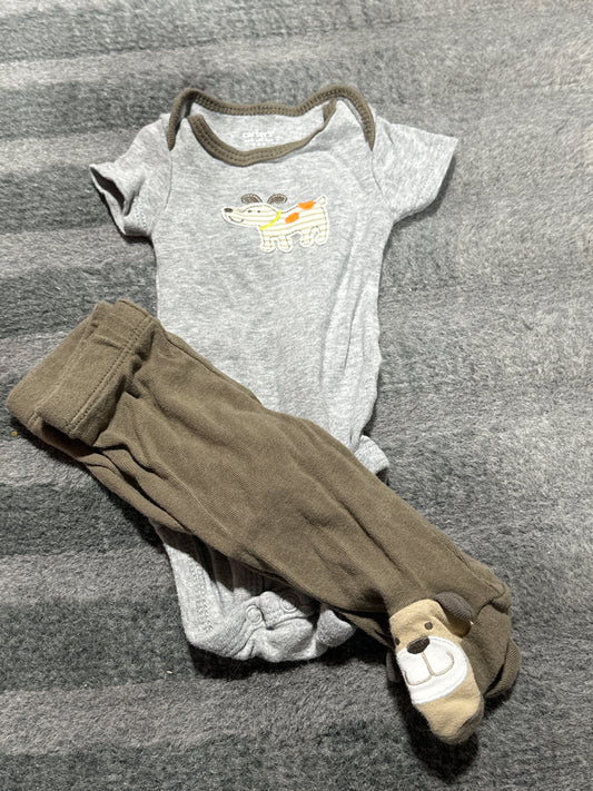 Dog onesie w/ matching pants - size Month - Newborn