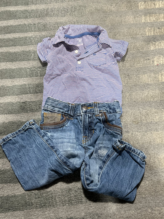 Collard onesie w/ jeans - size Month - 12-18 / 18M