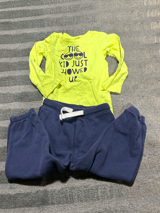 Neon onesie w/ Navy blue sweats - size Month - 18-24 / 24M