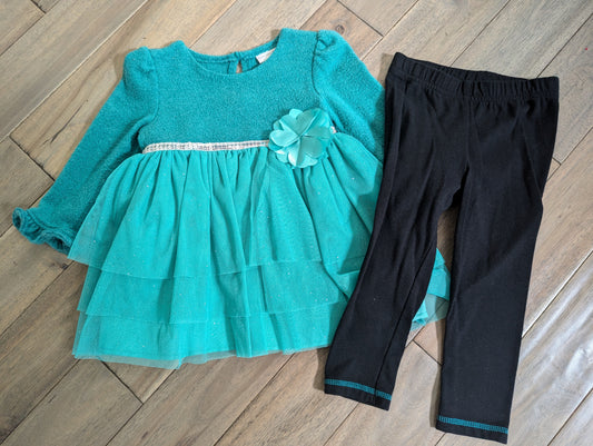 Green tulle dress + black leggings - size Month - 18-24 / 24M