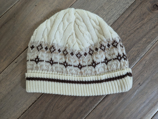 Cream/brown knit hat: 6-9 months