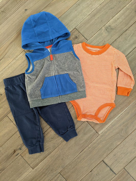 EUC Carter's 3-piece: Orange onesie Navy pants - size Month - 9-12 / 12M