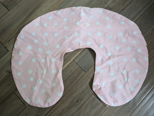 Pink boppy cover w/ white polka dots