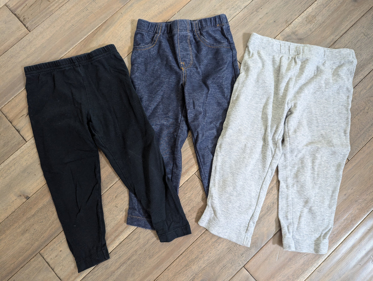 Carter's leggings: gray, black, jean - size Month - 12-18 / 18M