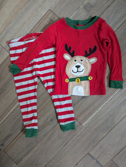 Carter's reindeer pj's: Red top, striped bottoms - size Month - 12-18 / 18M