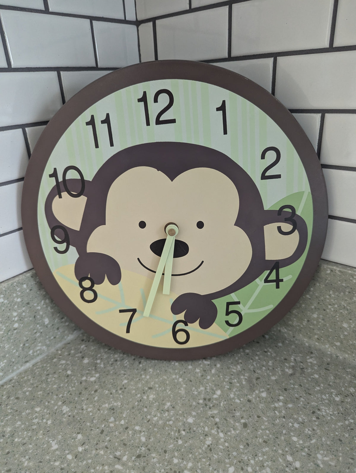 Monkey wall clock: EUC green/tan/brown