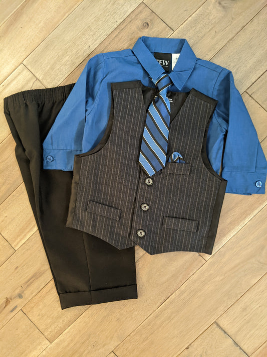 NWOT 4-piece black suit w/ blue shirt, - size Month - 12-18 / 18M