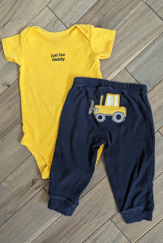 Carter's onesie/pants: Yellow/navy truck - size Month - 9-12 / 12M