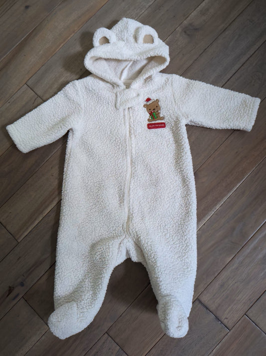 Carter's white jumpsuit: w/ bear hood - size Month - 3-6 / 6M