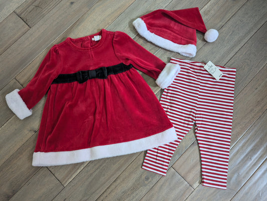 C&J 3-piece Santa: Dress, NWT leggings, hat - size Month - 6-9 / 9M