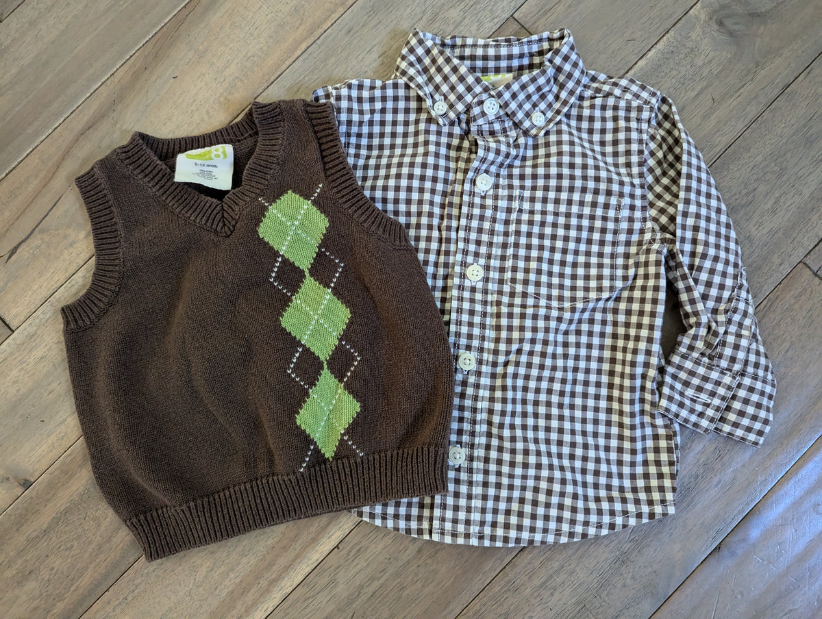 Crazy 8 button-up shirt + sweater vest: - size Month - 6-12