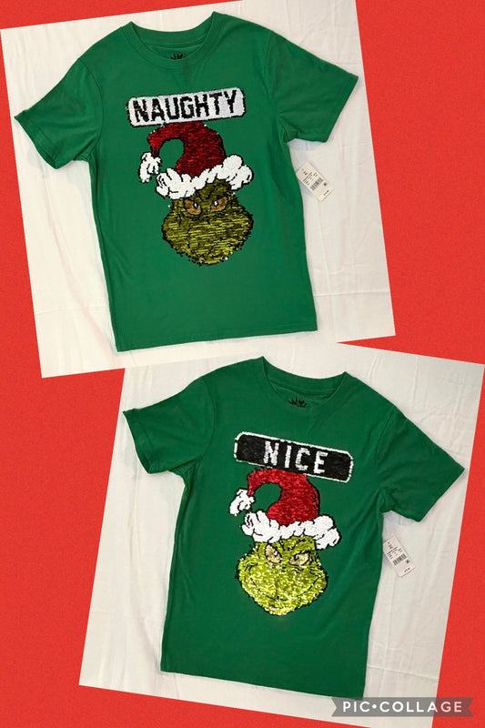 Grinch Christmas flip sequin shirt - size Youth - 14 (XL)