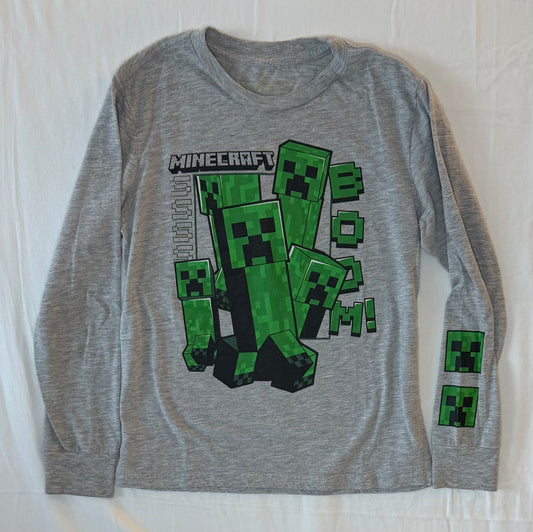 Minecraft Creepers long sleeve light gray shirt - size Youth - 10 (L)