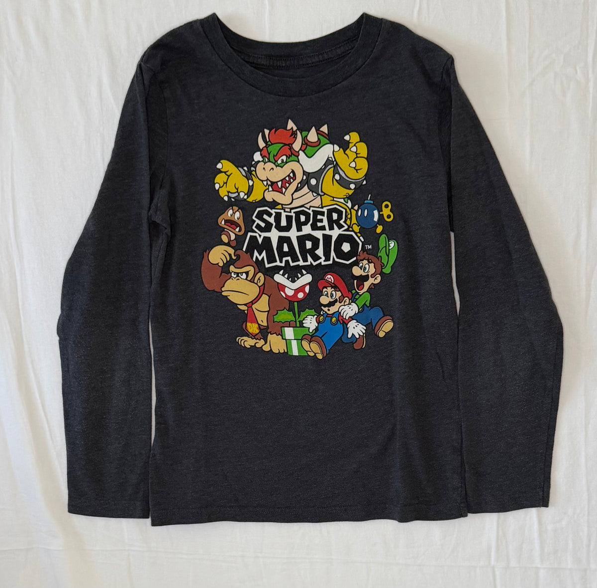 Super Mario gray long sleeve shirt - size Youth - 10 (L)