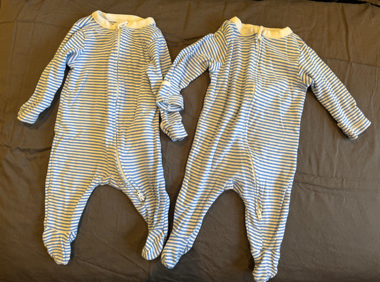 Striped Pajamas, 0-3M Blue/White Stripes, VGUC - size Month - 0-3 / 3M