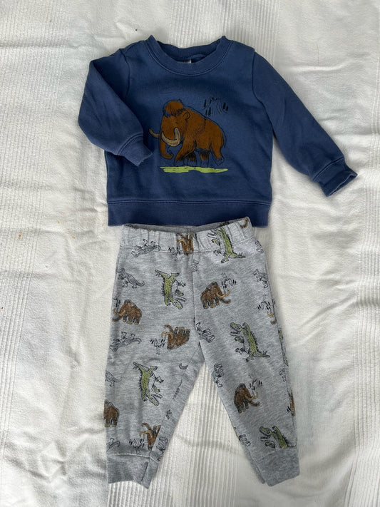 LS Sweatshirt and Pants VGUC Mammoth Print, 9M - size Month - 6-9 / 9M