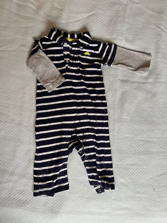 9M Striped LS Romper EUC 100% cotton, Dino Emblem - size Month - 6-9 / 9M