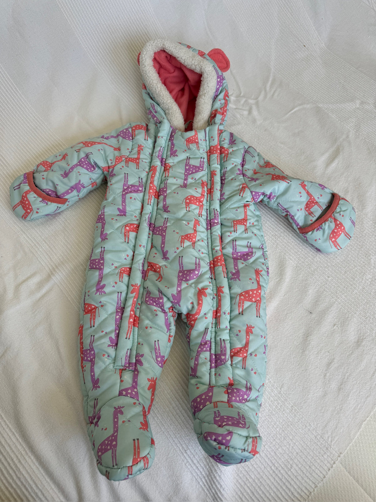 Giraffe Snowsuit, EUC Footed, Hood w/Bear Ears - size Month - 3-6 / 6M