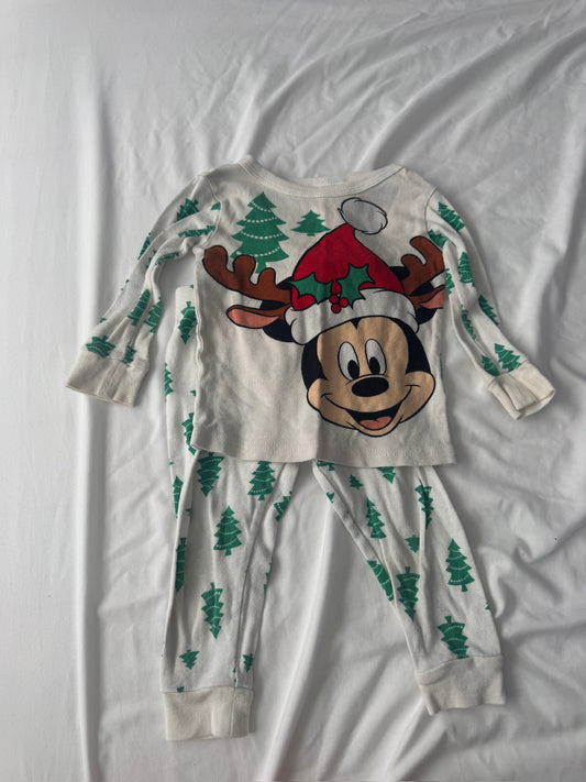 Mickey Christmas Pajamas GUC, white, 100% cotton - size Toddler - 2T