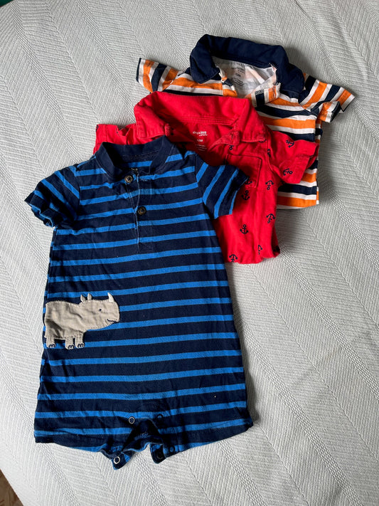 SS Polo Romper, Set of 3 12M 100% cotton VGUC - size Month - 9-12 / 12M