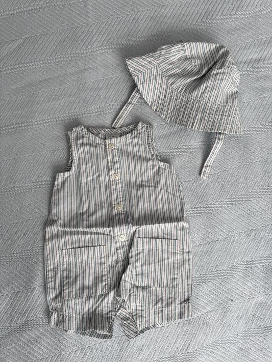 NB Romper & Hat Set 100% Cotton, Stripes EUC - size Month - Newborn