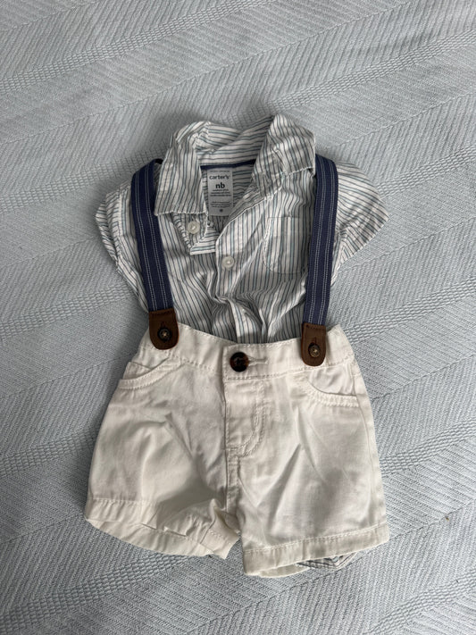 NB Outfit w/Suspenders Collared Onesie/Shorts - size Month - Newborn