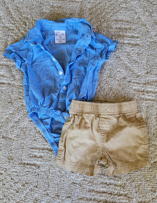 VGUC Bum 6m Short Outfit Khaki - size Month - 3-6 / 6M