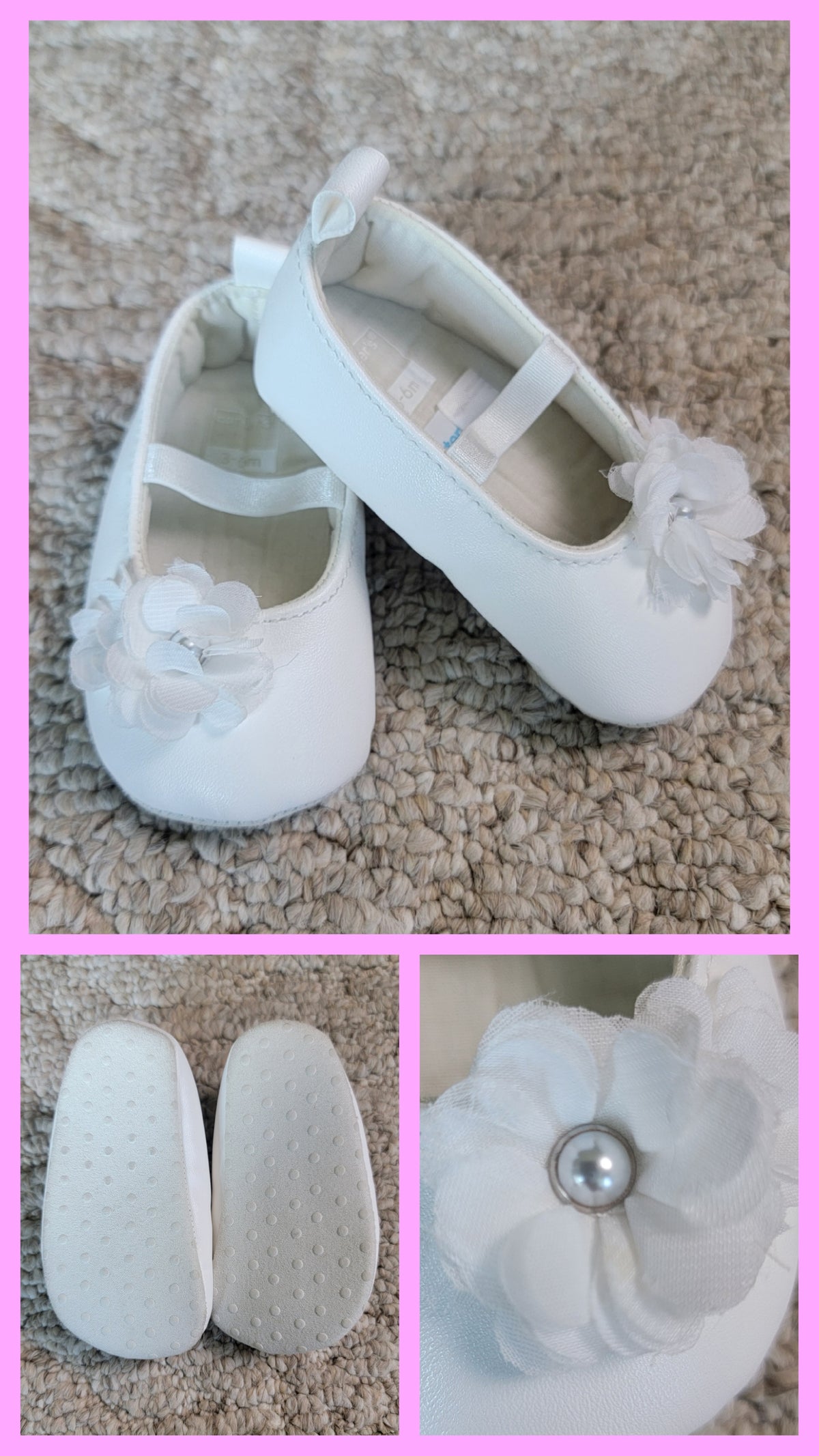 EUC Carters 3-6m White Flower Dress Shoe - size Shoes - Baby 2 / 3-6 mo