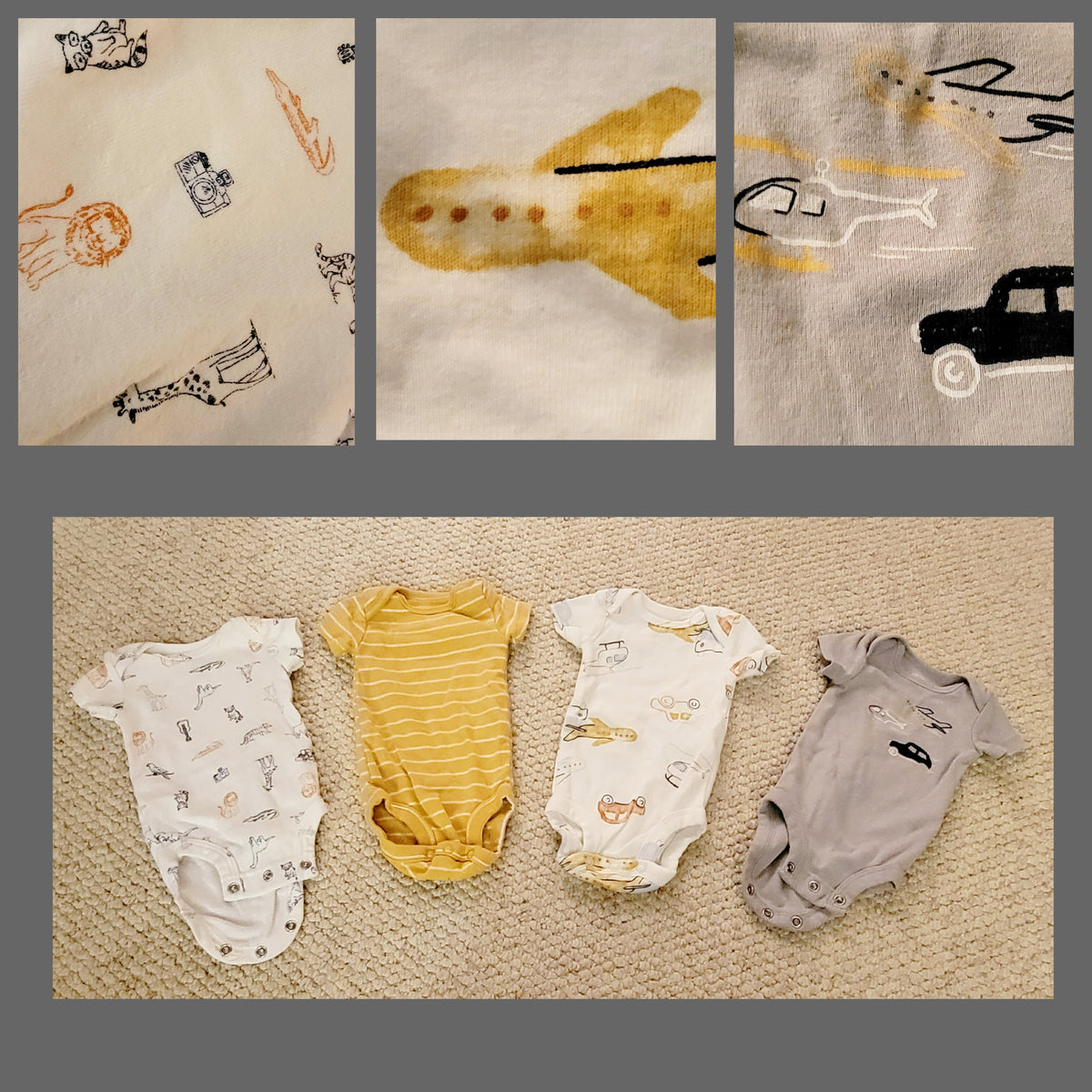 EUC Carters NB SS Onesie 4 Piece Lot - size Month - Newborn