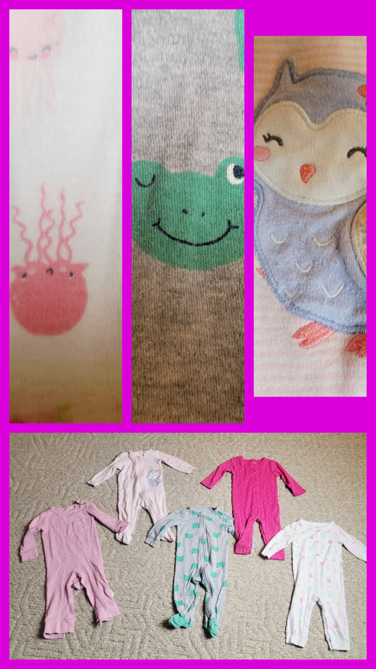 VGUC Various Brands LS Sleeper Onesies 5 Pieces - size Month - 6-9 / 9M